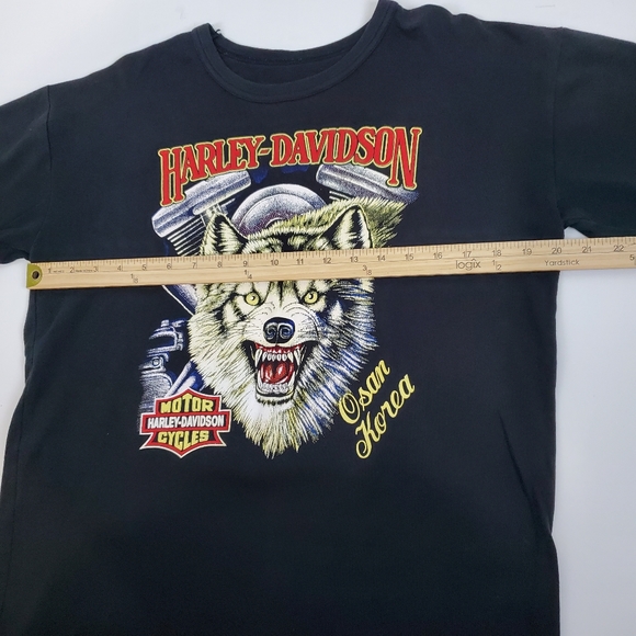 Vintage Harley Davidson Motorcycles WOLF SNARL Osan KOREA Black T Shirt M RARE - Picture 6 of 7